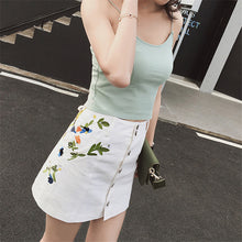 New  Fashion Floral Embroidery Pencil Skirt Mini Denim Skirts Woman Preppy Style Cute Button High Waist Skirts 72560 SM6