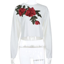 New  Fashion Full Sleeve T-shirts Plus Size Rose Floral Embroidery Crop Tops Female t shirts Sexy Women tshirts 72544 SM6