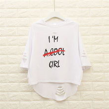 New  Fashion Half Sleeve Cool T-shirts Plus Size Hole Letter Print Female Loose t shirts Sexy Women tshirts 72506 SM6