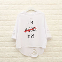 New  Fashion Half Sleeve Cool T-shirts Plus Size Hole Letter Print Female Loose t shirts Sexy Women tshirts 72506 SM6