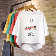 New  Fashion Half Sleeve Cool T-shirts Plus Size Hole Letter Print Female Loose t shirts Sexy Women tshirts 72506 SM6