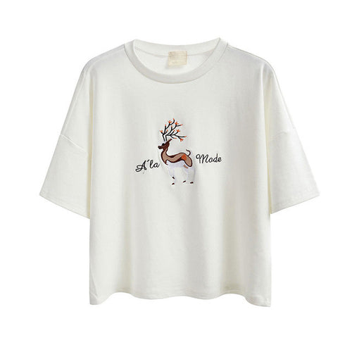New  Fashion Japanese Harajuku Cartoon Character Print Embroidery T Shirts Half Sleeve T-shirts Plus Size Female Women Tops SM6