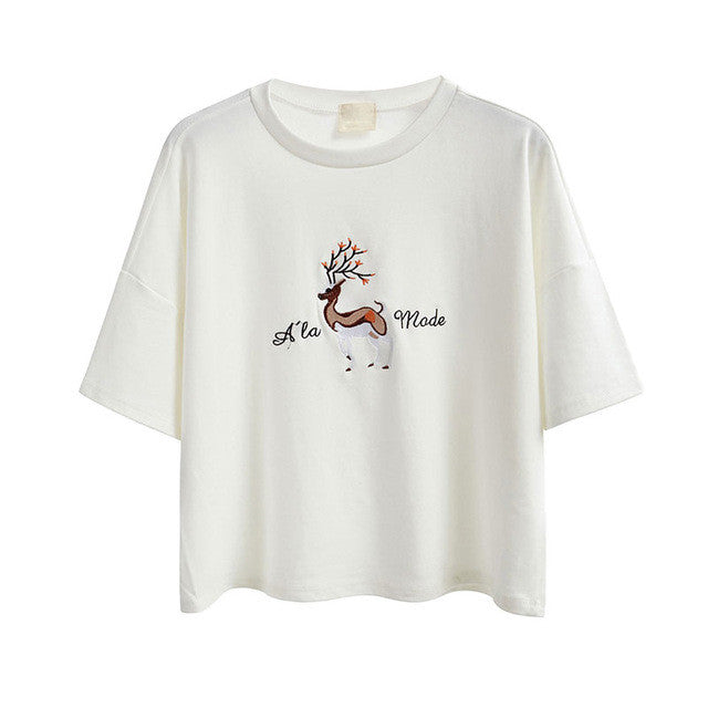 New  Fashion Japanese Harajuku Cartoon Character Print Embroidery T Shirts Half Sleeve T-shirts Plus Size Female Women Tops SM6