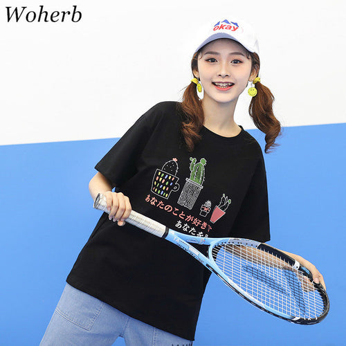 New  Fashion Japanese Style Funny Cute Cactus T Shirts Short Sleeve Brief T-shirts Female Women Tops Plus Size 72633 SM6