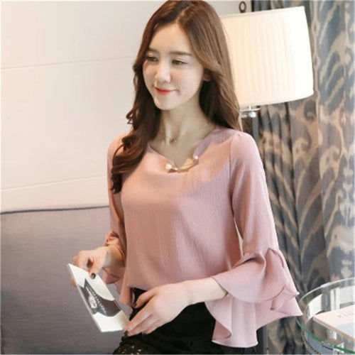 New  Fashion Korean Style Chiffon Blouse Butterfly Sleeve Cute Blusas Brief Casual Shirt Elegant Women Tops Plus Size 72711 SM6