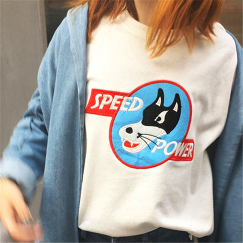 New  Fashion Korean Style Cute Letter Animal Embroidery T Shirts Short Sleeve T-shirts Plus Size Female Women Tops 72638 SM6