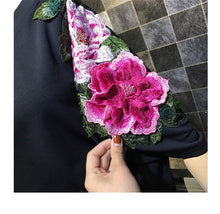 New  Fashion Korean Style Floral Appliques T Shirts Black Short Sleeve T-shirts Plus Size Female Women Tops 72636 SM6