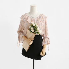 New  Fashion Korean Style Floral Chiffon Blouse Flare Sleeve Sweet Blusas Casual Shirt Elegant Women Tops Plus Size 72718 SM6