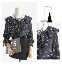 New  Fashion Korean Style Floral Chiffon Blouse Flare Sleeve Sweet Blusas Casual Shirt Elegant Women Tops Plus Size 72718 SM6