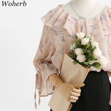 New  Fashion Korean Style Floral Chiffon Blouse Flare Sleeve Sweet Blusas Casual Shirt Elegant Women Tops Plus Size 72718 SM6