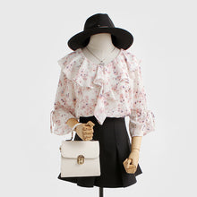 New  Fashion Korean Style Floral Chiffon Blouse Flare Sleeve Sweet Blusas Casual Shirt Elegant Women Tops Plus Size 72718 SM6