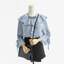New  Fashion Korean Style Floral Chiffon Blouse Flare Sleeve Sweet Blusas Casual Shirt Elegant Women Tops Plus Size 72718 SM6