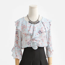 New  Fashion Korean Style Floral Chiffon Blouse Flare Sleeve Sweet Blusas Casual Shirt Elegant Women Tops Plus Size 72718 SM6