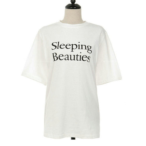 New  Fashion Korean Style Letter Sleeping Beauties Print T Shirts Short Sleeve Casual T-shirts Women Tops Plus Size 72641 SM6