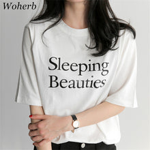 New  Fashion Korean Style Letter Sleeping Beauties Print T Shirts Short Sleeve Casual T-shirts Women Tops Plus Size 72641 SM6