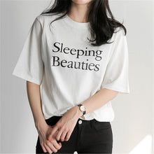 New  Fashion Korean Style Letter Sleeping Beauties Print T Shirts Short Sleeve Casual T-shirts Women Tops Plus Size 72641 SM6