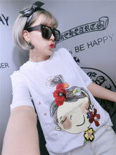 New  Fashion Korean Style Sequins 3D Floral Cute Gril T Shirts Short Sleeve T-shirts Plus Size Female Women Tops 72637 SM6