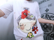 New  Fashion Korean Style Sequins 3D Floral Cute Gril T Shirts Short Sleeve T-shirts Plus Size Female Women Tops 72637 SM6