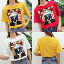 New  Fashion Korean Style T-shirts Harajuku Short Sleeve Character Print Embroidery T Shirts Plus Size Female Women Tops SM6