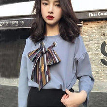 New  Fashion Korean style Summer Elegant Bow Tie Blouse O-Neck Shirt Slim Blusas Full Sleeve Women Tops 72513 SM6
