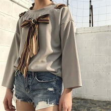 New  Fashion Korean style Summer Elegant Bow Tie Blouse O-Neck Shirt Slim Blusas Full Sleeve Women Tops 72513 SM6