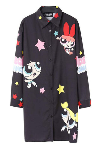 New  Fashion Long Sleeve Cute Gril Print Chiffon Blouse Casual Long Blouses Ladies Blusas Women Tops Plus Size Shirt 72713 SM6