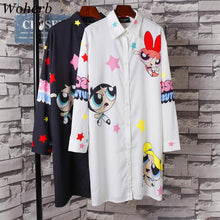 New  Fashion Long Sleeve Cute Gril Print Chiffon Blouse Casual Long Blouses Ladies Blusas Women Tops Plus Size Shirt 72713 SM6