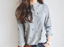New  Fashion Long Sleeve Striped Blouse Korean Style Shirt Embroidery Blouses Ladies Blusas Women Tops Plus Size 72695 SM6