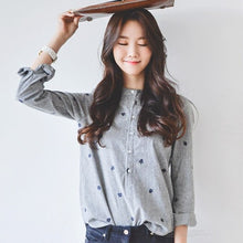 New  Fashion Long Sleeve Striped Blouse Korean Style Shirt Embroidery Blouses Ladies Blusas Women Tops Plus Size 72695 SM6