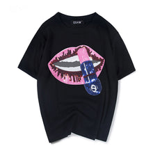 New  Fashion Loose Print Lip Sequined Bling T Shirts Short Sleeve Casual T-shirts Plus Size Female Women Tops 72625 SM6