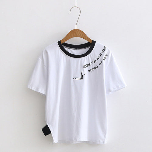 New  Fashion Matches Letter Embroidery T Shirts Short Sleeve Casual T-shirts Female t shirt Women Tops Tee Plus Size 72640 SM6
