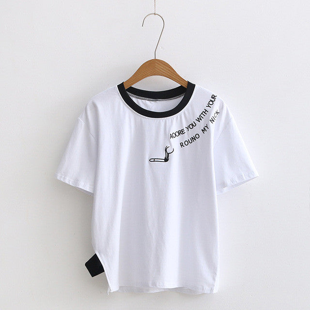 New  Fashion Matches Letter Embroidery T Shirts Short Sleeve Casual T-shirts Female t shirt Women Tops Tee Plus Size 72640 SM6