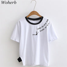 New  Fashion Matches Letter Embroidery T Shirts Short Sleeve Casual T-shirts Female t shirt Women Tops Tee Plus Size 72640 SM6
