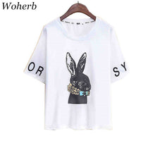 New  Fashion Rabbit Print Letter Embroidery T Shirts Short Sleeve Casual T-shirts Plus Size Female t shirt Women Tops 72645 SM6