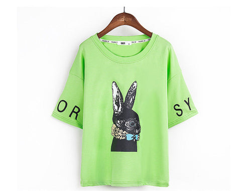 New  Fashion Rabbit Print Letter Embroidery T Shirts Short Sleeve Casual T-shirts Plus Size Female t shirt Women Tops 72645 SM6