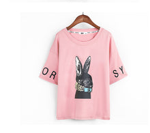 New  Fashion Rabbit Print Letter Embroidery T Shirts Short Sleeve Casual T-shirts Plus Size Female t shirt Women Tops 72645 SM6