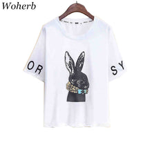 New  Fashion Rabbit Print Letter Embroidery T Shirts Short Sleeve Casual T-shirts Plus Size Female t shirt Women Tops 72645 SM6