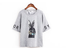 New  Fashion Rabbit Print Letter Embroidery T Shirts Short Sleeve Casual T-shirts Plus Size Female t shirt Women Tops 72645 SM6
