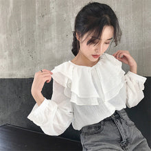 New  Fashion Ruffles Pleated Chiffon Blouse Elegant Long Sleeve Plus Size Cute Blusas Loose Casual Shirt Women Tops 72707 SM6