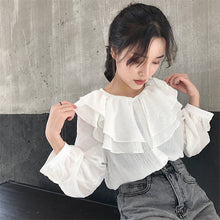 New  Fashion Ruffles Pleated Chiffon Blouse Elegant Long Sleeve Plus Size Cute Blusas Loose Casual Shirt Women Tops 72707 SM6