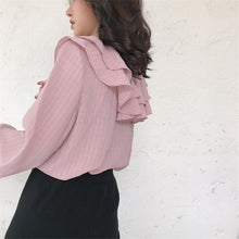 New  Fashion Ruffles Pleated Chiffon Blouse Elegant Long Sleeve Plus Size Cute Blusas Loose Casual Shirt Women Tops 72707 SM6