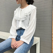 New  Fashion Ruffles Pleated Chiffon Blouse Elegant Long Sleeve Plus Size Cute Blusas Loose Casual Shirt Women Tops 72707 SM6