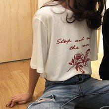 New  Fashion Short Sleeve T-shirts Plus Size Letter Rose Print Tops Casual Female t shirts O-neck Women tshirts 72542 SM6