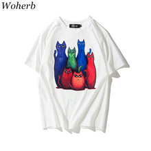 New  Fashion Six Funny Cartoon Cat Print T Shirts Short Sleeve Casual T-shirts Female Women Tops Plus Size 72630 SM6
