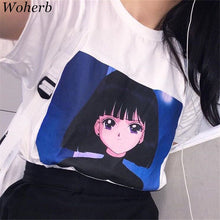 New  Fashion Summer Cute Cartoon Gril Print T Shirts Harajuku Short Sleeve T-shirts Casual Women Topsm Tee Plus Size 72654 SM6