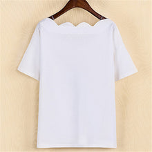 New  Fashion Summer Floral Appliques Wave Collar T Shirts Short Sleeve Casual T-shirts Plus Size Female t shirt Women Tops SM6