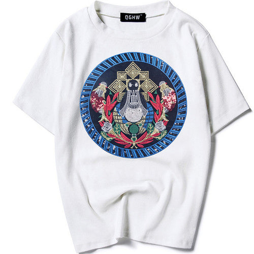 New  Fashion T Shirts Female Short Sleeve Floral Geometric Embroidery t shirt Casual T-shirts Women Tops Tee Plus Size 72649 SM6