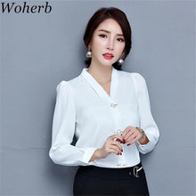 New  Fashion V-Neck Chiffon Blouse Puff Sleeve Solid Button Blusas Casual Shirt Brief Elegant Women Tops Plus Size 72710 SM6