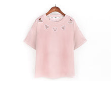New  Fashion Velour Hollow Out Heart T Shirts Short Sleeve Female t shirt Casual T-shirts Women Tops Tee Plus Size 72647 SM6
