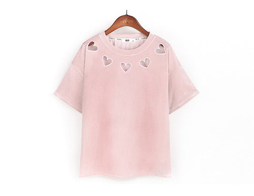 New  Fashion Velour Hollow Out Heart T Shirts Short Sleeve Female t shirt Casual T-shirts Women Tops Tee Plus Size 72647 SM6